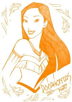 an orange and white drawing of a girl with long hair, holding a book in her hands