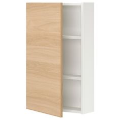 an open cabinet with two shelves on each side