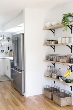 the kitchen is clean and ready to be used as a storage area for food items