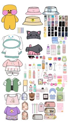 the paper doll is surrounded by various items for making it look like they are wearing hats