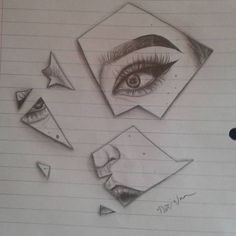 a pencil drawing of an eye and some shapes