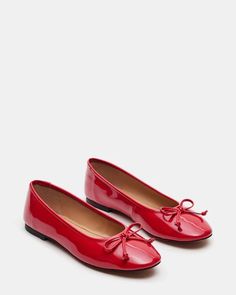 VIXEN Red Patent Ballet Flat | Women's Flats – Steve Madden Casual Slip-on Ballet Flats With Bow, Elegant Red Ballet Flats With Flat Heel, Casual Bow Ballet Flats, Spring Patent Leather Flats With Bow, Classic Red Closed Toe Ballet Flats, Slip-on Flats With Bow, Elegant Ballet Flats With Red Sole And Round Toe, Casual Ballet Flats With Bow And Round Toe, Elegant Ballet Flats With Red Sole