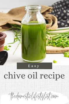 homemade chive oil in bottle Recipes Using Fresh Chives, Chive Oil Recipe, Recipes Using Chives, Chives Recipes, Chive Recipes, Chive Oil, Chive Sauce, Easy Paleo Chicken, Herb Pesto