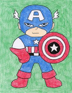 a drawing of captain america holding a shield and wearing a star on his chest,