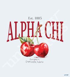 two cherries with the words,'alpha chi'in red and white