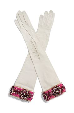 A PAIR OF WHITE KID EVENING GLOVES Evening Gloves, Pink Tulle, Audrey Hepburn, Style Icons, Faux Pearl, Gloves, Cuff, Beads