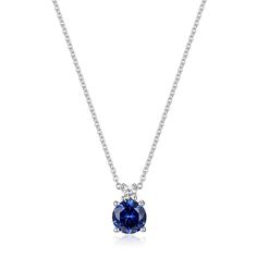 Round Lab Created Sapphire With Round Lab Grown Diamond Rhodium Over Sterling Silver Necklace. Measures Approximatley 18"L x 0.25"W. Spring Ring Clasp. 2" Extender. Sapphire Necklace, Silver Blue, Sterling Silver Necklace, Necklace Silver, Spring Rings, Sterling Silver Necklaces, Silver Necklaces, Lab Grown, Lab Grown Diamonds