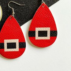 Made With Faux Leather And Any Metal Hooks Perfect For The Office Christmas Party. Christmas Leather Earrings, Leather Christmas Earrings, Diy Christmas Earrings, The Office Christmas Party, The Office Christmas, Cricut Earrings, Santa Belt, Leather Christmas, Santa Belts