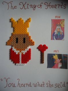 the king of hearts is made out of perler beads and bead with pictures on it