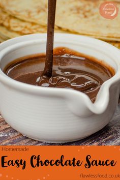 homemade easy chocolate sauce in a white bowl