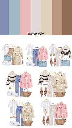 Light Spring Color Palette Wardrobe, Light Spring Color Palette Outfits For Fall, Capsule Wardrobe Light Summer, Light Spring Autumn Outfits, Muted Color Outfits Women, Light Summer Outfits Capsule Wardrobe, Capsule Wardrobe Light Spring, Light Summer Color Palette Outfits Fall, Warm Spring Winter Outfits