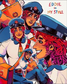 an image of some cartoon characters with hats and ties on their heads, all dressed in uniforms