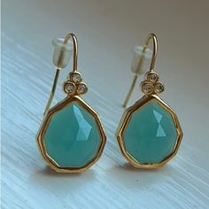 Beautiful Gold And Teal Earrings Excellent Condition, Never Worn Backs Included Unsure About The Brand - They Were A Gift Elegant Turquoise Teardrop Earrings, Teal Jewelry, Teal Earrings, Earrings Color, Blue Gold, Color Blue, Jewelry Earrings, Women Jewelry, Turquoise