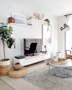 a living room filled with furniture and a flat screen tv on top of a wooden stand