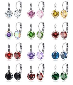 PRICES MAY VARY. Leverback Earrings Set-- 12 pairs birthstone leverback dangle earrings a set, 12 different colors birthstone from Jan to Dec. These multicolor Cubic Zirconia drop earrings will company with you all year round, making your life more colorful. High Quality Material-- Made of 316L stainless steel, creates glamorous reflections to these leverback dangle earrings. 10mm AAA+ Cubic Zirconia inlaid, sparkling in the sunshine, timeless and stylish. Gold plated surface, well polished, com Sleeper Earrings, Daisy Bracelet, Steel Earrings, Leverback Earrings, Cz Earrings, Stainless Steel Earrings, Exquisite Jewelry, Leather Earrings, High Quality Jewelry