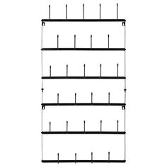 the four tiered rack is shown with several hooks on each side and one hook at the