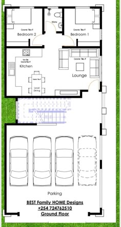 the floor plan for a small house with three rooms and an attached living room area