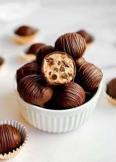 gluten - free cookie dough truffles vegan in a white bowl