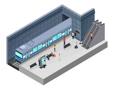 an airport terminal with people waiting for their luggage to board the train - buildings objects