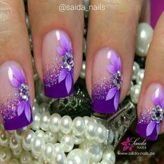 Beach Nail Art Designs, Purple Nail Art Designs, Fancy Nail Art, Purple Nail Art, Art Deco Nails, Gel Nail Art Designs, Finger Nail Art, Purple Nail Designs, Fancy Nails Designs