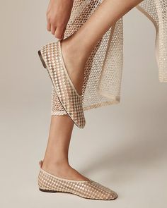 J.Crew: Quinn Embellished Removable Ankle-strap Ballet Flats In Mesh For Women Style Girlfriend, Jcrew Collection, Mesh Shoes, Work Wear Women, Just In Time, Summer Shoes, Mesh Fabric, Nice Shoes, Trending Shoes