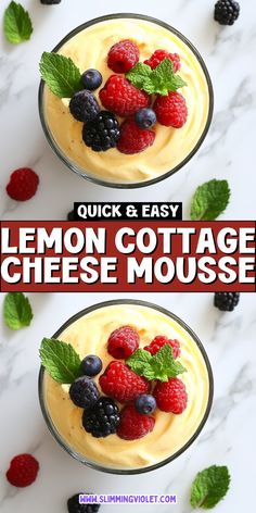 lemon cottage cheese mousse with berries and mint