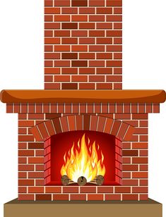 a brick fireplace with fire and logs on it's sides, in front of a white background