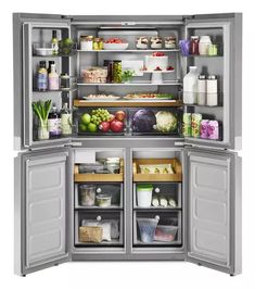 an open refrigerator filled with lots of food