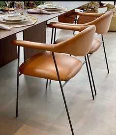 the chairs are lined up at the table ready to be set for an event or dinner