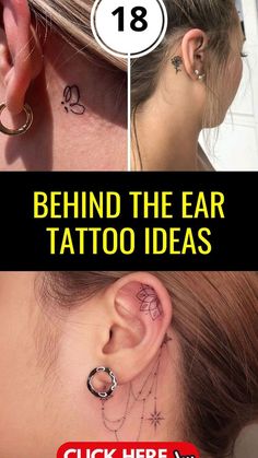 a woman with tattoos behind her ear and behind the ear is a sign that says, behind the ear tattoo ideas