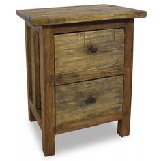 an old wooden nightstand with two drawers on the bottom and one drawer at the top