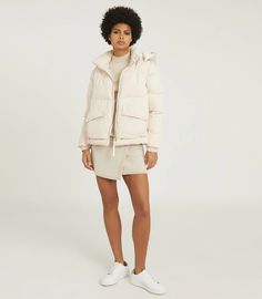 White Puffer Jacket Outfit, Puffer Jacket Outfits, Cream Puffer Jacket, Padded Shorts, Zip Puller, Oversized Silhouette, Women's Coats & Jackets