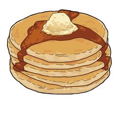 a stack of pancakes with syrup and butter on top