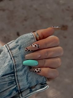 #nails #country #countrynails #teal #cowprint #jean #bluejean #tanned #goldring #cartier #dupe #nude #cowprintnails #yeehaw #countryaesthetic Royal Blue Western Nails, Nails Acrylic Western, Nail Designs Western, Fall Cheetah Nails, Western Fall Nails, Fall Western Nails, Country Girl Nails, Punchy Nails, Country Nail Designs