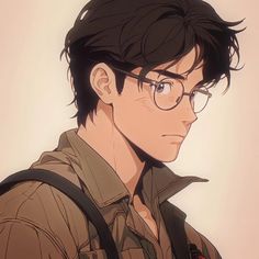 an anime character with glasses and a backpack