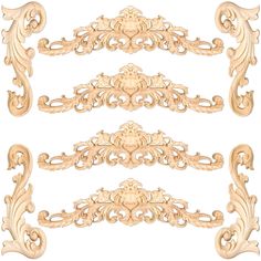 an ornate set of carved wood pieces on a white background, including the top and bottom part