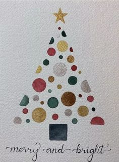 a christmas tree made out of different colored circles and dots with the words merry and bright written on it