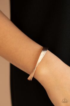 A stack of four glistening rose gold bars delicately twist at the center as they delicately layer into a dainty cuff around the wrist.

 Sold as one individual bracelet. Basic Accessories, Rose Gold Cuff Bracelet, Paparazzi Accessories Jewelry, Rose Gold Bar, Gold Bars, Gold Bracelet Cuff, Gold Cuffs, Paparazzi Accessories, Rose Gold Bracelet