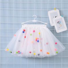 Tutu - Colorful Pom Pom Tulle Tutu 3M-10Y Princess Mini Dress, Tutu En Tulle, Crochet Costumes, Pom Pon, Ballerina Tutu, Ball Skirt, Dress Children, Rose Peach, Princess Skirt