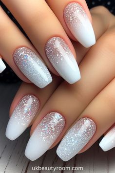 Acrylic With Gems, Christmas Present Nails, French Manicure Acrylic Nails, Cute Milk, Silver Nail Designs, Uk Nails, Ombre Acrylic Nails, Nails Design With Rhinestones, Creative Nail Designs