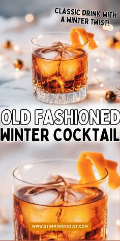 an old fashioned winter cocktail with orange peels