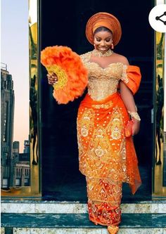 African Brides Traditional Outfit Nigerian Brides Traditional - Etsy Elegant Orange Traditional Drape Dress, Orange Fitted Wedding Gown, Fitted Orange Wedding Gown, Orange Organza Wedding Dress, Ceremonial Fitted Gown With Traditional Drape, Elegant Fitted Ceremonial Gown, Elegant Fitted Gown For Ceremonial Occasions, Fitted Gown For Ceremonies With Traditional Drape, Fitted Gown For Ceremony With Traditional Drape