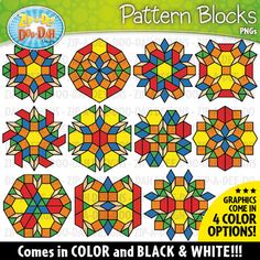 the pattern blocks is shown in color and black and white