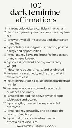 dark feminine energy affirmations How To Embrace Dark Feminine Energy, Embrace Your Darkness, How To Become Perfect, Dark Goddess Energy, Dark Fem Affirmations, Mysterious Affirmations, Dark Feminine Crystals, Embrace Feminine Energy, Lilith Affirmations