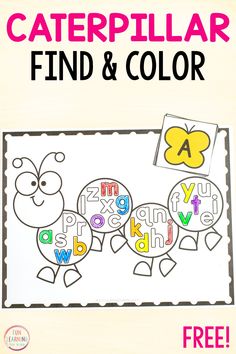 the caterpillar find and color book is shown with free printables for kids