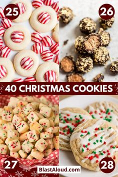 christmas cookies and desserts are featured in this collage