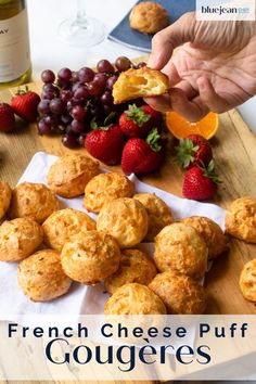 These French Cheese Puffs, or Gougères, are the ultimate savory treat! Light, airy, and perfectly golden, these delicate puffs are filled with rich, melted cheese for a flavor-packed bite. A classic French appetizer or snack that’s surprisingly easy to make, they’ll impress at any gathering. French Cheese Puffs, Types Of Pastry, Blue Basket, Savory Cheese, French Cheese, Cheese Puffs