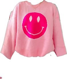 Winkin n Pinkin Smiley Face Sweater | Sassy Shortcake | sassyshortcake.com Hot Pink Smiley Face, Smiley Sweater, Sassy Shortcake, Pink Smiley Face, Light Pink Sweater, Pink Smiley, Light Pink Sweaters, Smiley Face, Pink Sweater