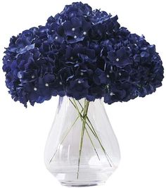 a vase filled with blue flowers on top of a table