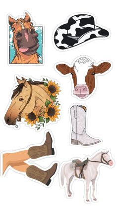 various stickers with farm animals and sunflowers on the bottom one has a cow